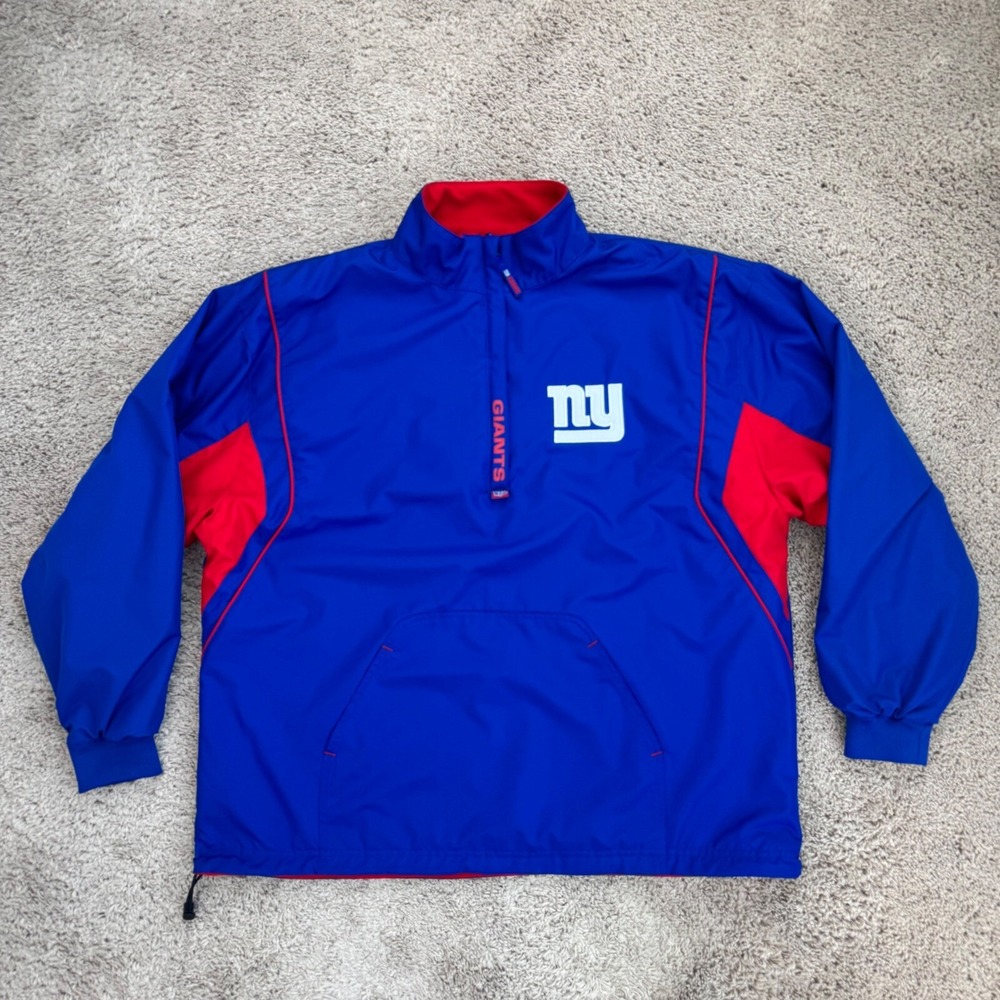 Vtg New York Giants Pullover Jacket Men XL Reversible Blue Red Half Zip NFL Coat